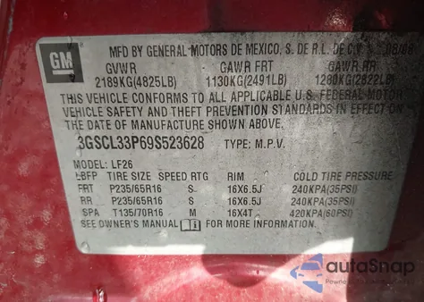 2009 Saturn Vue 4-Cyl Xe из США, поврежденный, VIN 3GSCL33P69S523628